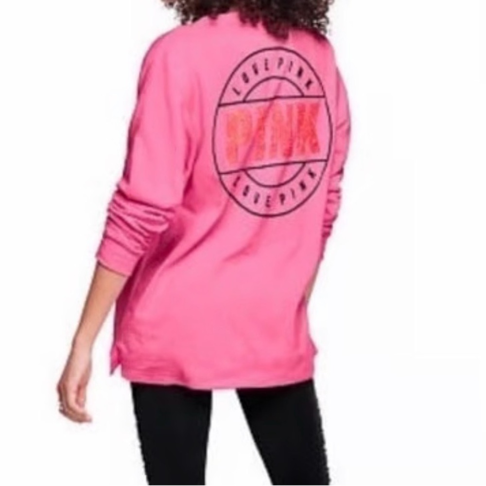PINK Victoria's Secret Pink Long Sleeve Tee Black Mesh Detail Medium Oversized